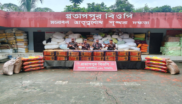 সিলেট সীমান্তে বিজিবির অভিযানে ৯০ লাখ টাকার চোরাচালানি পণ্য জব্দ
