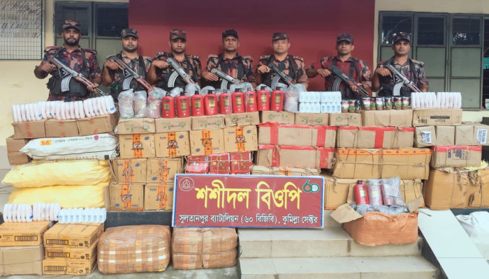 সুলতানপুরে বিজিবির অভিযান ৬০ লাখ ৮৫ হাজার টাকার ভারতীয় চোরাচালানি পণ্য জব্দ